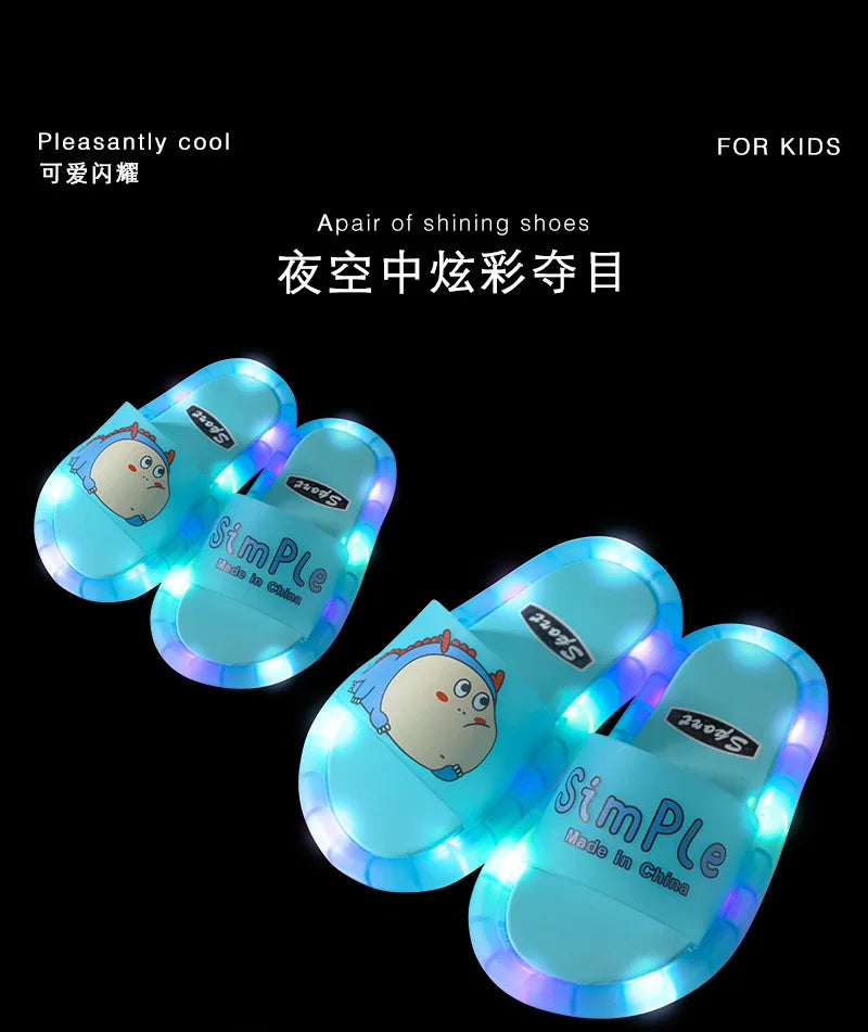 Children‘s Boys Girls Slippers Cartoon Animals Shoes Lighted Fashion Cute Shoes Bathroom Kids Gifts Toddler Slippers Flat Heels