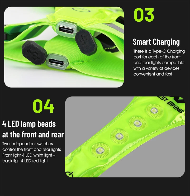 WEST BIKING Cycling Reflective Safety Vest Electric Scooter Flashing Vest USB Rechargeable LED Vest Running Jogging Fishing