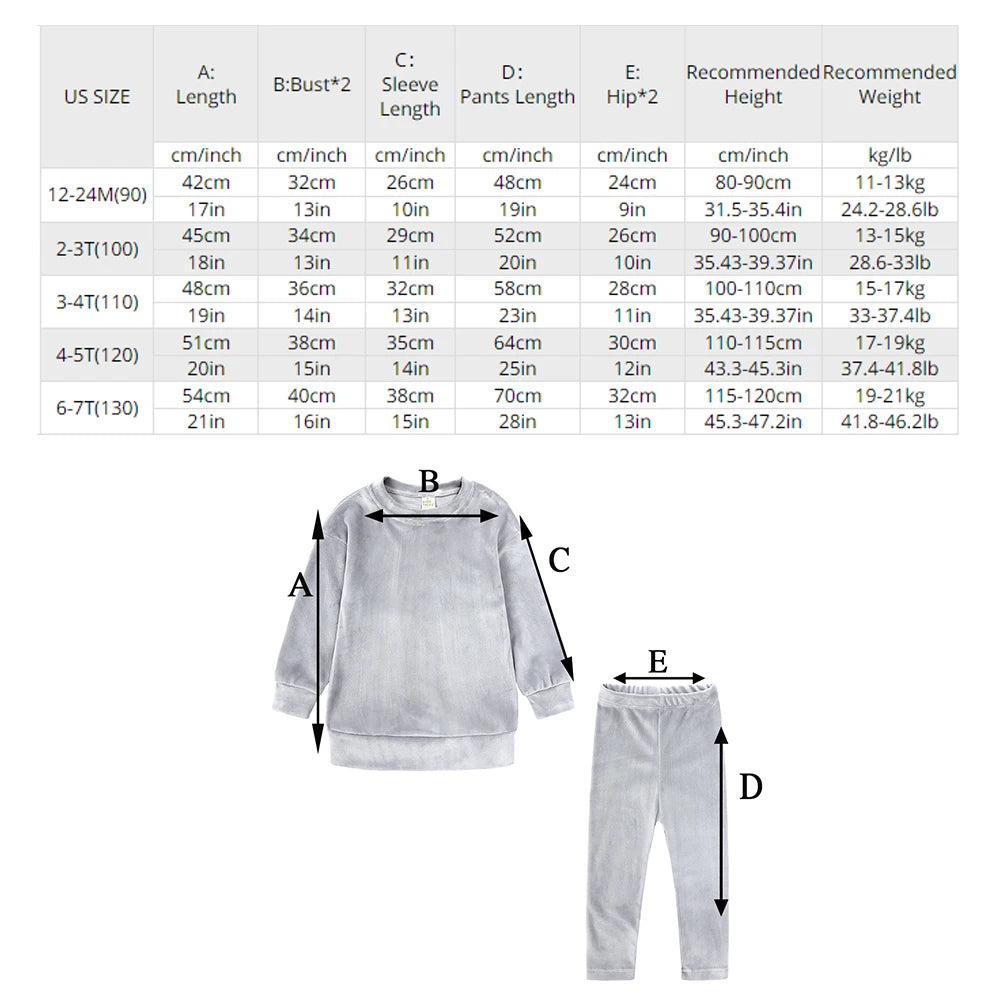 2024 Spring Kids Girl Velvet Suit Long Sleeve Pants Solid Clothes For Infant Toddler Boy Pullover Sweatshirt Set Teenage Outfits