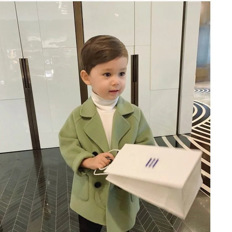 1-6 Years Autumn Winter Handsome Boys Coats Lapel Collar Design Woolen Jacket For Kids Children Birthday Present