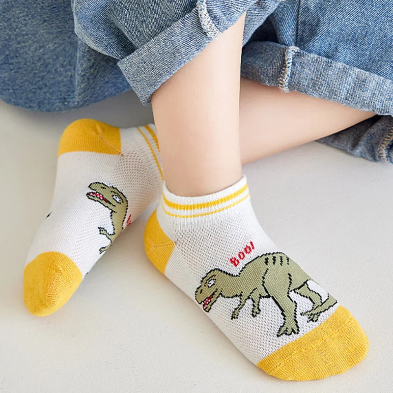 5 Pairs Kids Socks for Children Boys Girls Cartoon Dinosaur Summer Low Cut Slipper Hosiery Ankle Footed Casual Sock 1-12 Years