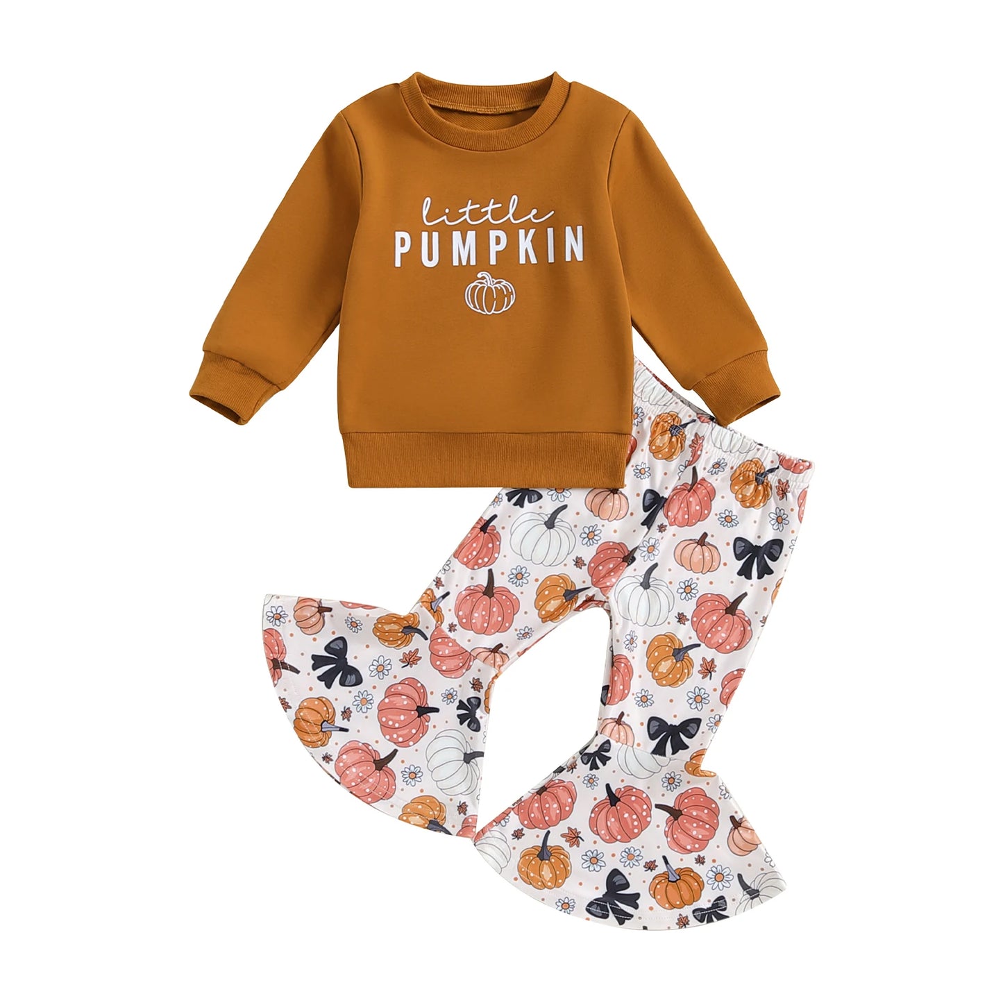 Citgeett Autumn Halloween Kids Toddler Girls Outfits Letter Print Long Sleeve Sweatshirt Pumpkin Print Flare Pants Cute Clothes