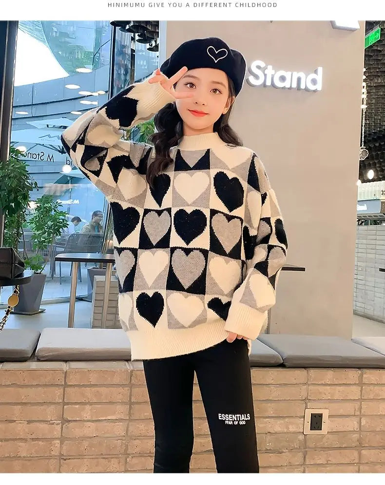 Girls Sweater Thickened Autumn Winter New Children's Fashion Knitted Top Christmas Winter Clothes for Girls 4 10 12 14 Years Old