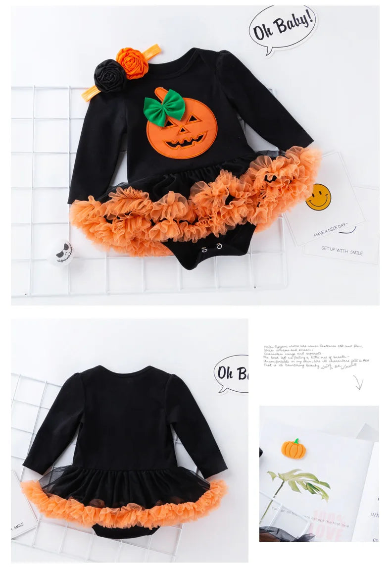 0-24M Baby Girl Boy Costume Pumpkin Clothes Newborn Romper Infant Tutu Dress Outfit Cosplay Bodysuit Toddler Halloween Clothes