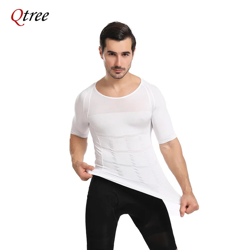 Qtree Men Body Shaper Gynecomastia Compression Shirt Posture Corrector Undershirt Belly Slimming Corrective Waist Trainer Corset