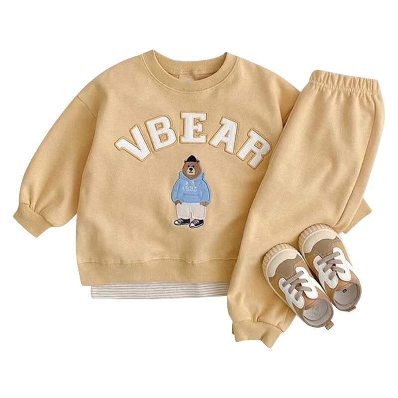 Fashion girls Toddler Baby Korea Clothing Fall Clothes Sets Baby Boys Set Kids Sports Bear Sweatshirt Pants 2Pcs 2 to 8 year