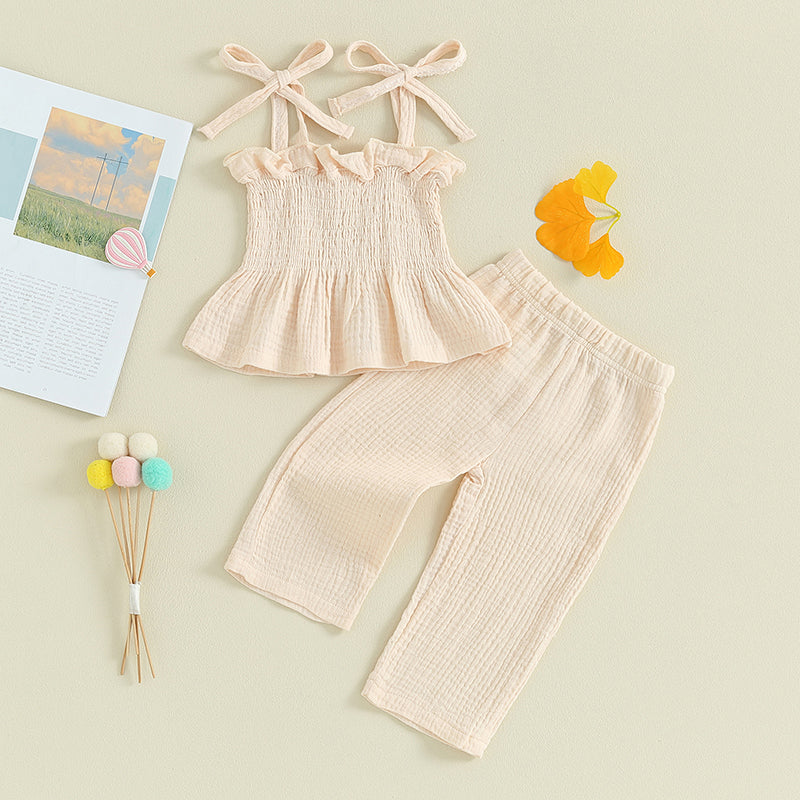 Suefunskry Toddler Girls 2Pcs Outfits Solid Color Sleeveless Camisole and Elastic Pants Set Baby Summer Clothes 6M-3Y
