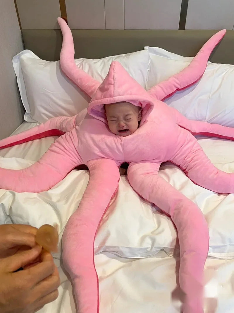 2024 NEW Octopus Cosplay For Newborn Baby Halloween Costumes Pink Cushion Christmas Pillow Romper