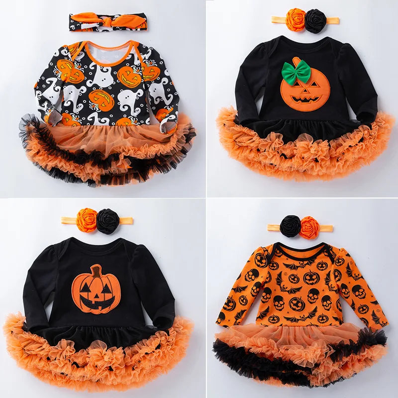 0-24M Baby Girl Boy Costume Pumpkin Clothes Newborn Romper Infant Tutu Dress Outfit Cosplay Bodysuit Toddler Halloween Clothes