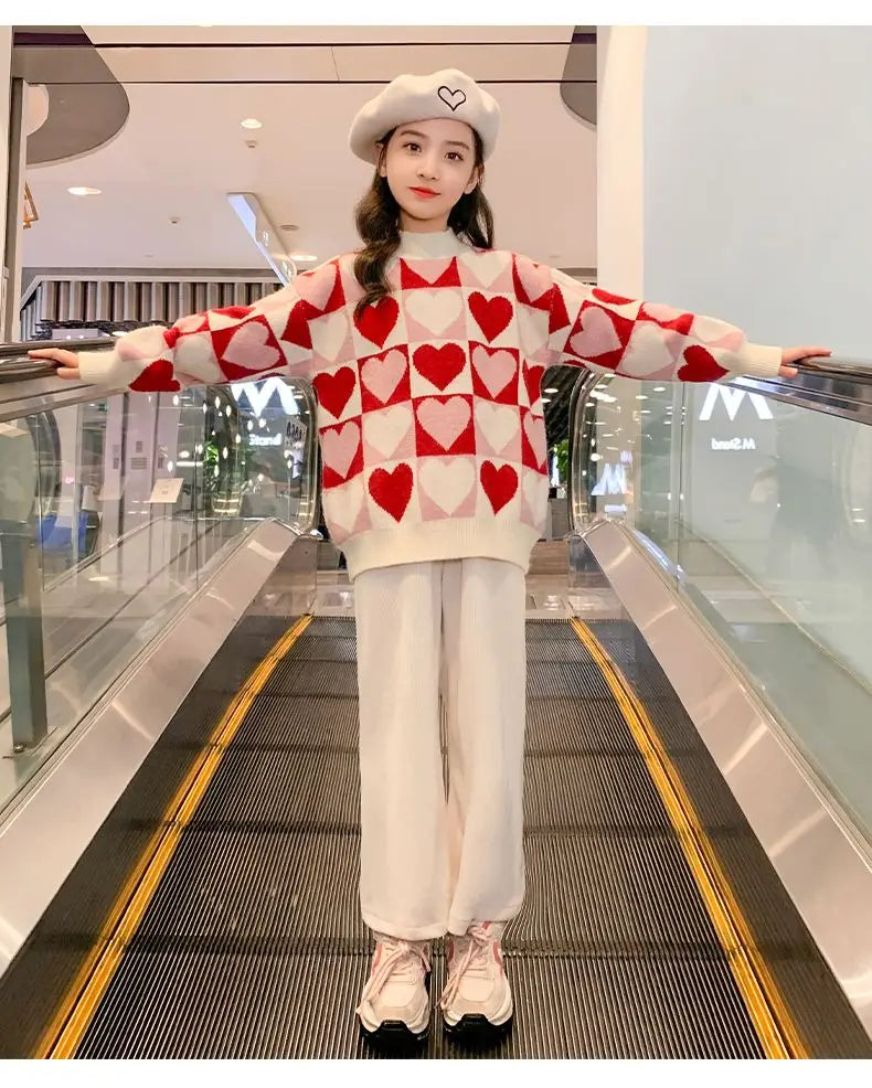 Girls Sweater Thickened Autumn Winter New Children's Fashion Knitted Top Christmas Winter Clothes for Girls 4 10 12 14 Years Old
