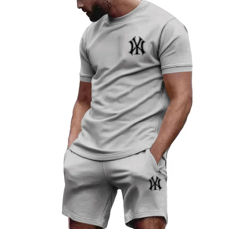 Men's two-piece sportswear, short sleeved T-shirt and pants set, running and fitness sportswear, summer, 2024