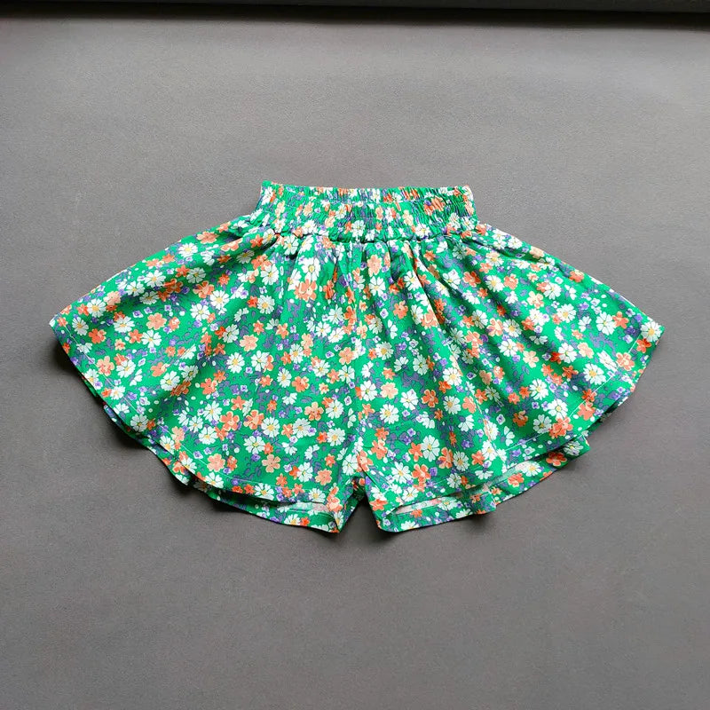 Floral Flowers Kids Shorts for Girls Wide-Leg Beach Shorts Summer Children Short Pants
