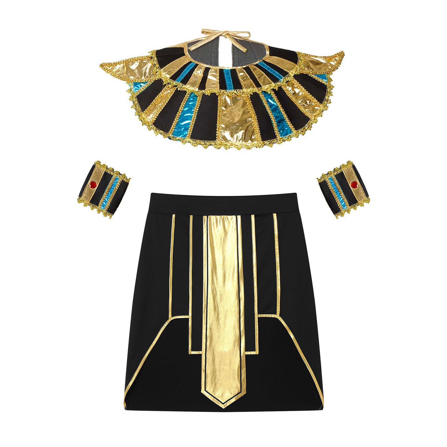 Mens Ancient Egyptian Pharaoh King Cosplay Costume Halloween Fancy Dress Skirt with Cuffs Collar Outfit for Theme Party/Stage