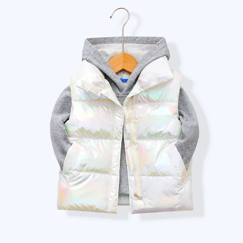 Kids Down Clothes Waistcoat Child Fashion Warm Vest Teen Thickened Down Clothing Boys Girls Dazzle Color Sleeveless Outerwear