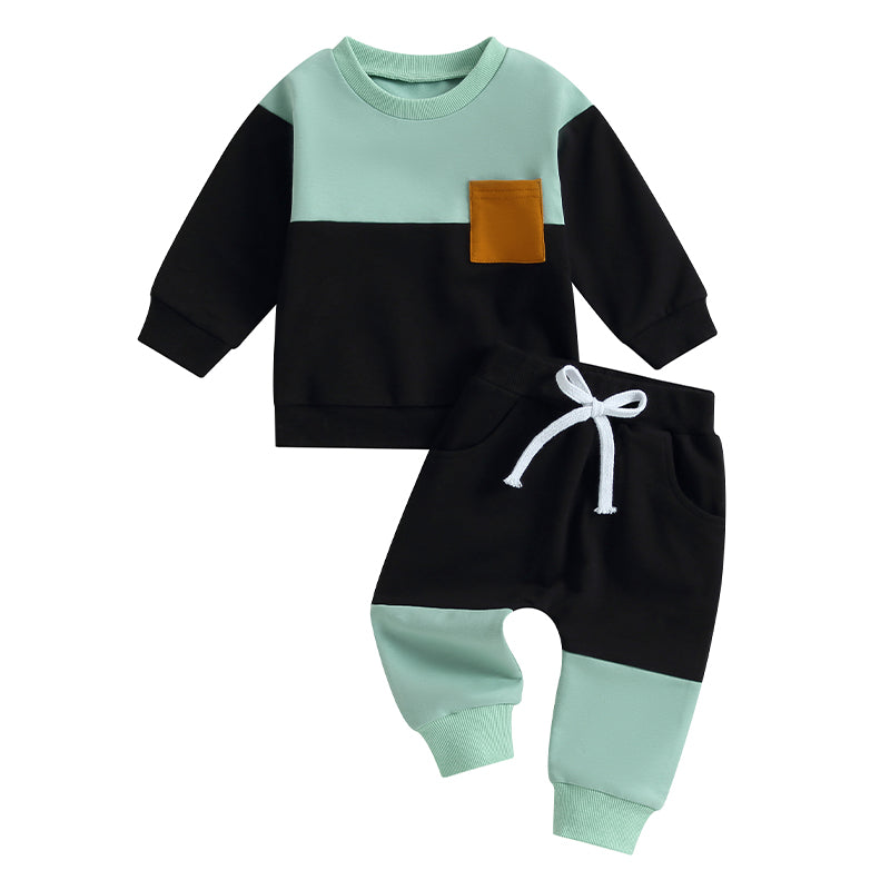 2023-05-19 Lioraitiin 0-3Years Baby Boy 2Pcs Autumn Pants Set Contrast Color Long Sleeve Crew Neck Sweatshirt Sweatpants Clothes