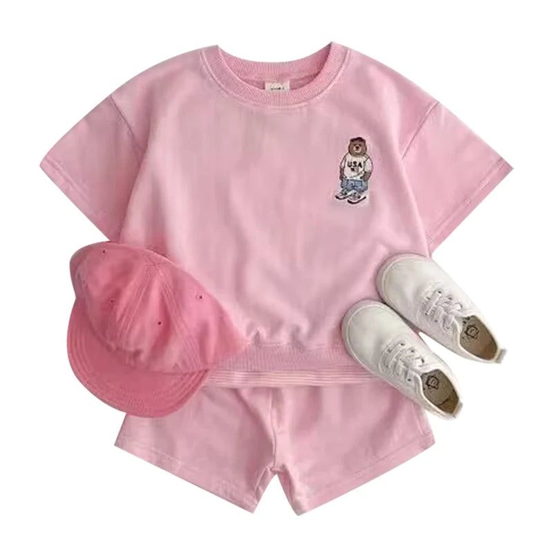 Fashion girls Toddler Baby Korea Clothing Fall Clothes Sets Baby Boys Set Kids Sports Bear Sweatshirt Pants 2Pcs 2 to 8 year