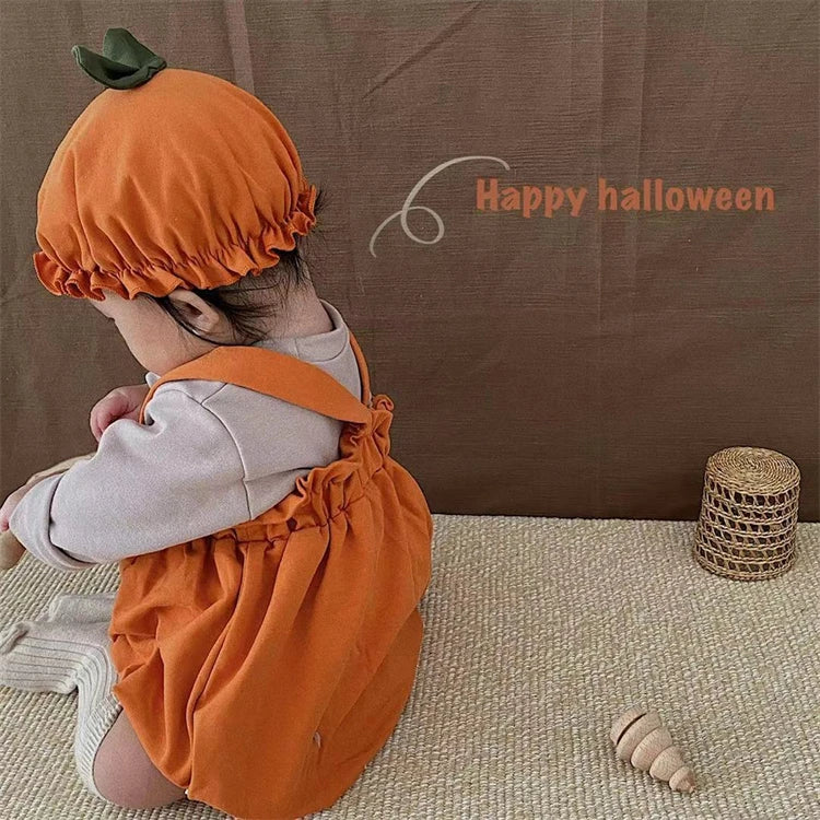 Baby Halloween Costumes Pumpkin Lantern Suspender Short Pants Hat 2pcs Sets Toddler Boys Girls jack-o'-lantern Outfits