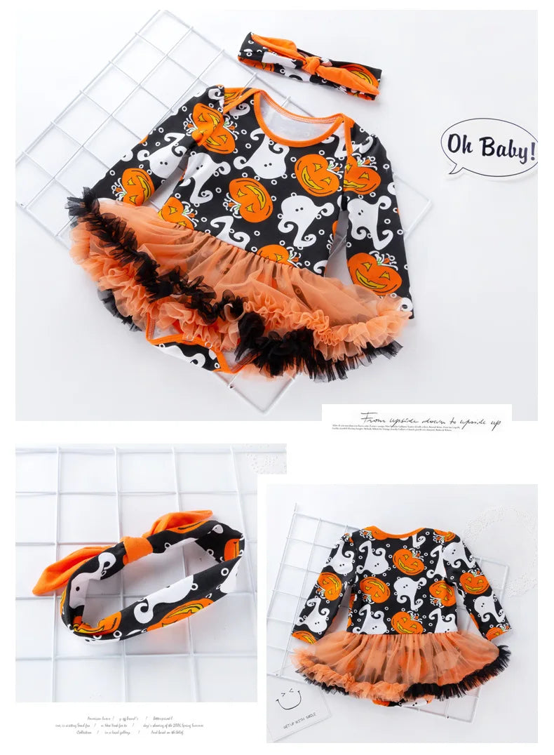 0-24M Baby Girl Boy Costume Pumpkin Clothes Newborn Romper Infant Tutu Dress Outfit Cosplay Bodysuit Toddler Halloween Clothes