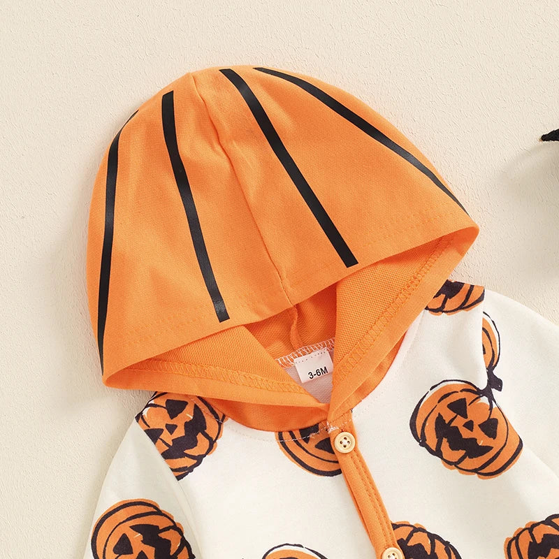 2024-05-23 Lioraitiin Baby Girl Boy Halloween Romper Bat Print Long Sleeve Full Length Hooded Jumpsuit for Fall
