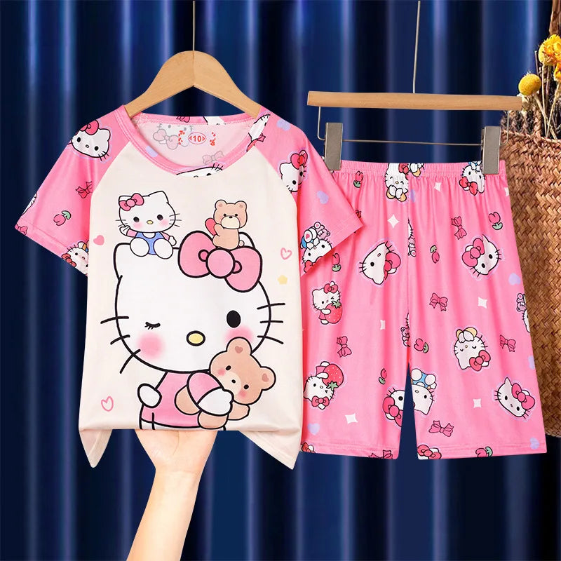 Summer Children's Pajamas Short Sleeve Girls Cartoon Old Boys Boys Home Clothes Set Pajama Sleepwear Robe Clothing Mother Kids