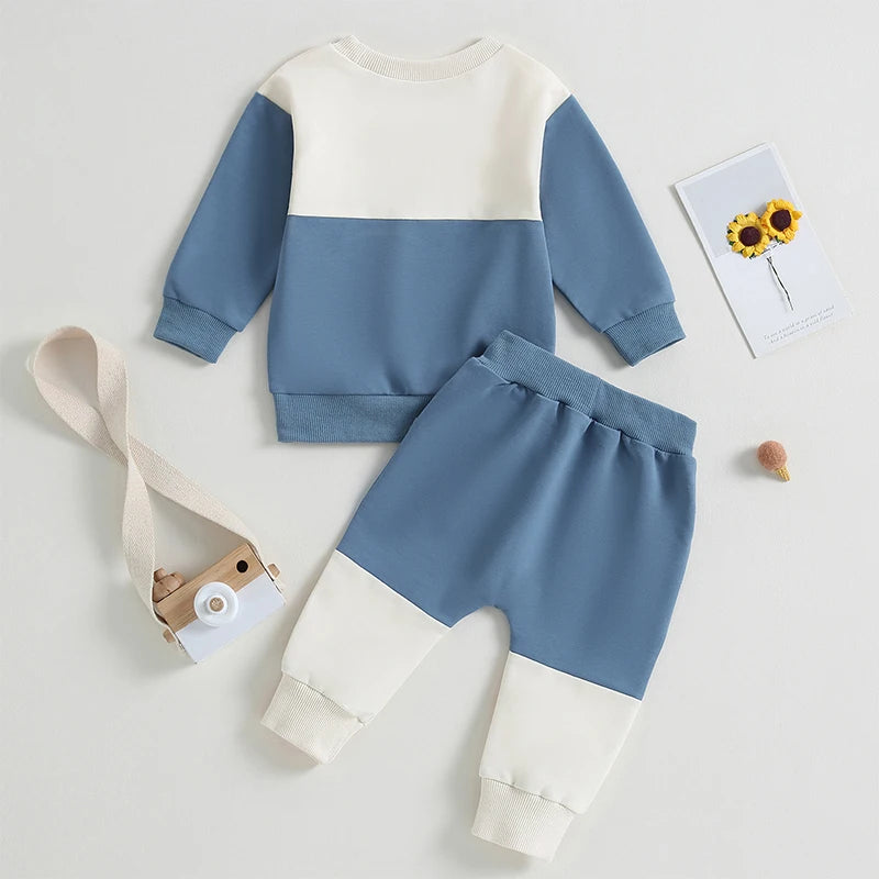2023-05-19 Lioraitiin 0-3Years Baby Boy 2Pcs Autumn Pants Set Contrast Color Long Sleeve Crew Neck Sweatshirt Sweatpants Clothes