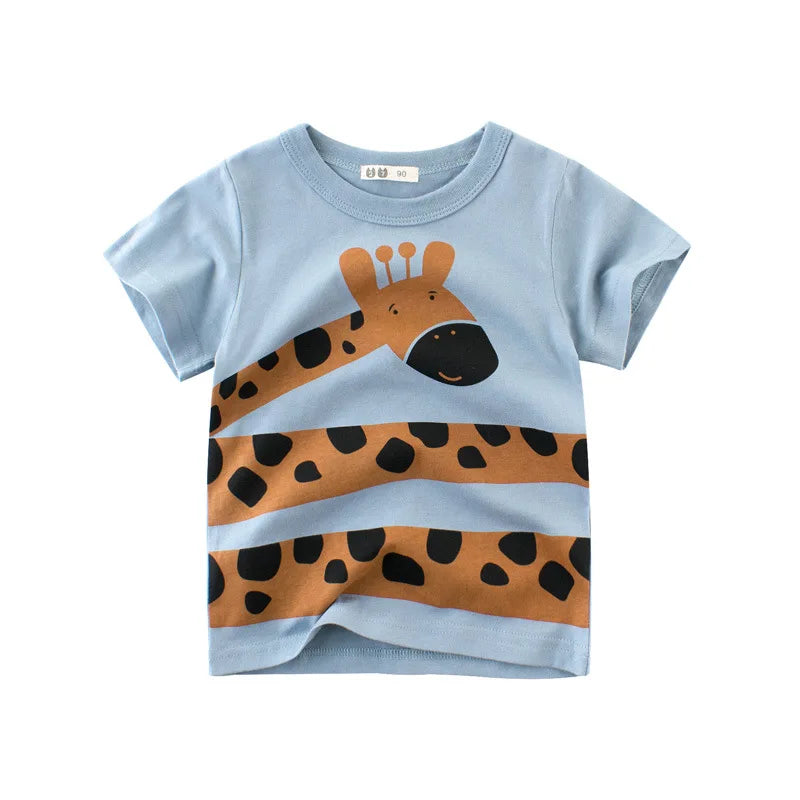 2024 Summer Cartoon Elephant T Shirt Boys Girls Animals Short Sleeve O-Neck T-Shirts Kids Clothes Toddler Cotton Tops