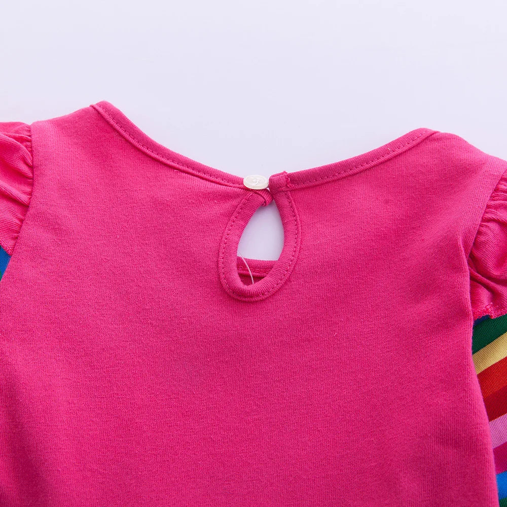 Girls' Long Sleeve Unicorn Dress Autumn Embroidery Two Pockets Rainbow Sleeves 81035