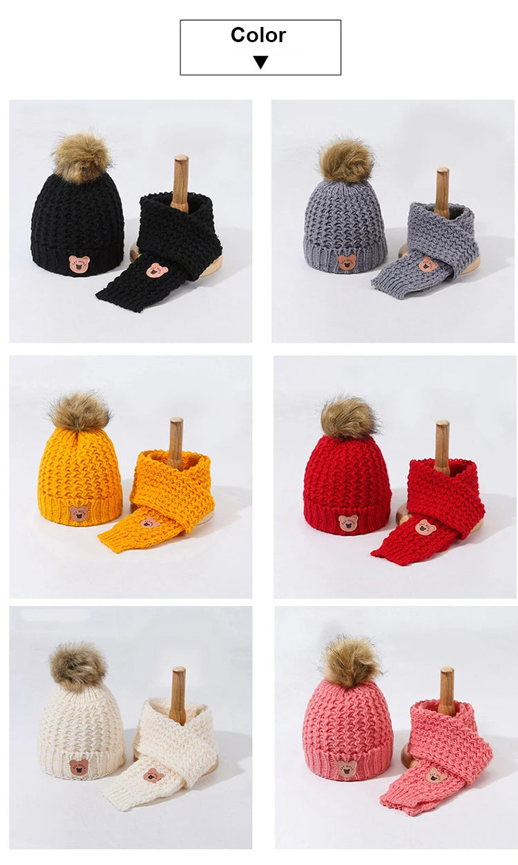3Pcs Kids Hat Scarf and Snow Gloves Set Winter Knit Warm Soft Outdoor for Boys Girls and Toddlers