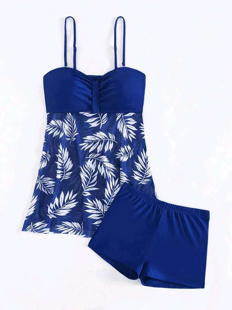 2025 Short Dress Tankini With Shorts Swimsuit Women Swimwear Female Padded Printed Bathing Swim Suit Swimming Beachwear Summer
