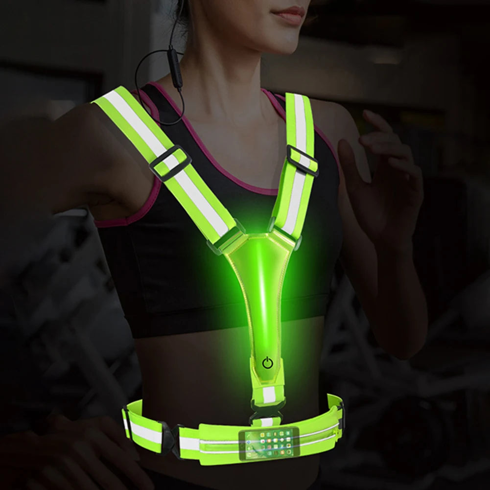 LED Reflective Vest Light Up Running Vest Adjustable Straps Cycling Safety Vest USB Rechargeable 3 Light Modes for Night Running