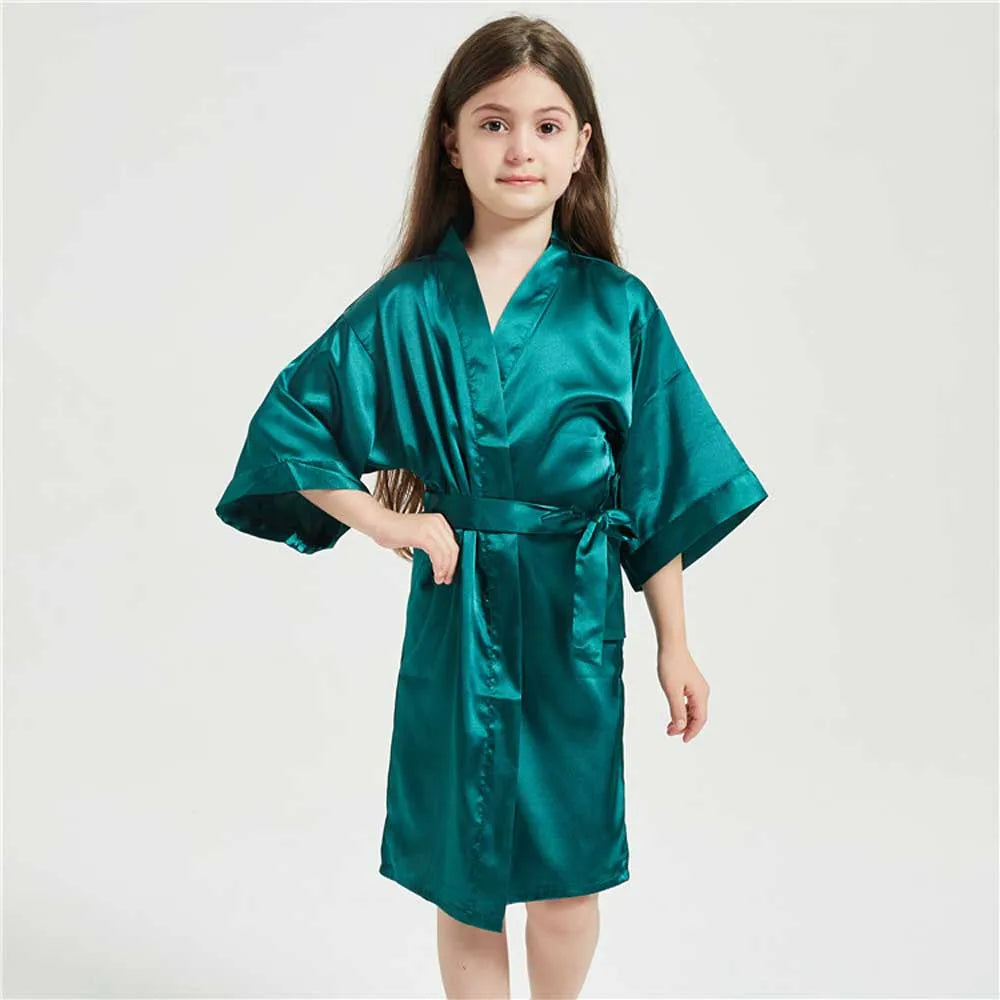 Pink Bathrobes for Girls Nightwear Satin Silk Kids Robes Summer Girl Nightgown Sleepwear Children Kimono Wedding Spa Party Dress