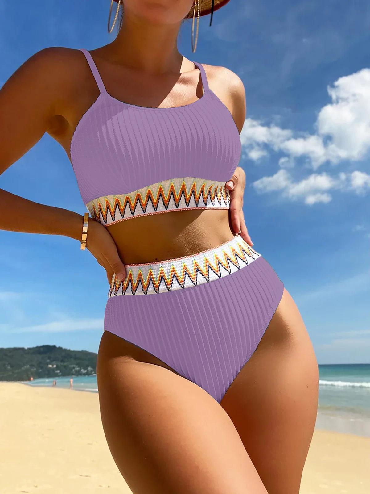 Sexy High Waist Split Bikini Set Colorful Swimming Suits Bathing Suit Women Summer Beachwear Bikinis Fashion Swimwear Swimsuit