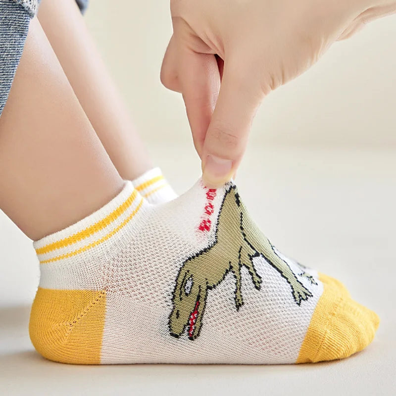 5 Pairs Kids Socks for Children Boys Girls Cartoon Dinosaur Summer Low Cut Slipper Hosiery Ankle Footed Casual Sock 1-12 Years