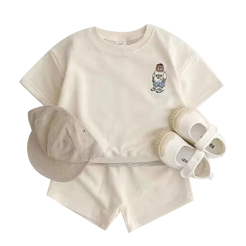 Fashion girls Toddler Baby Korea Clothing Fall Clothes Sets Baby Boys Set Kids Sports Bear Sweatshirt Pants 2Pcs 2 to 8 year