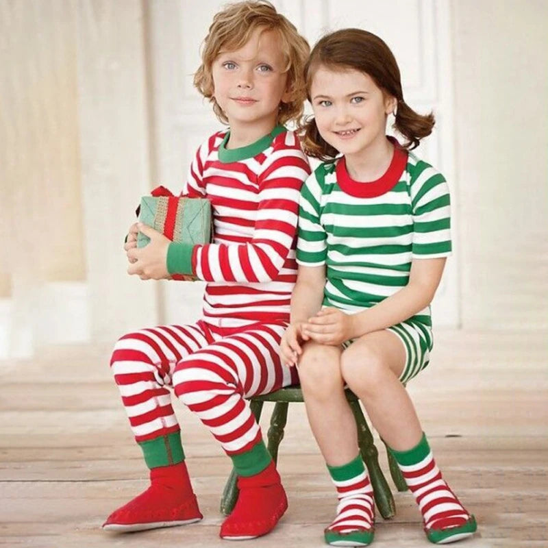 0-5T Boys Girls Christmas Pajamas Sets Stripe Toddler Clothes Kids Pajama Sleepwear