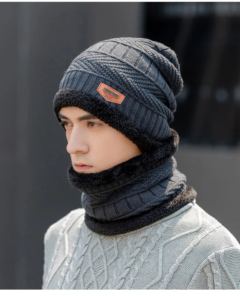 Winter Beanie Hat For Men Fleece Scarf Women Knitted Hat Warm Cap Thick Wool Neck Warmer Scarf Balaclava Mask Skullies Beanies