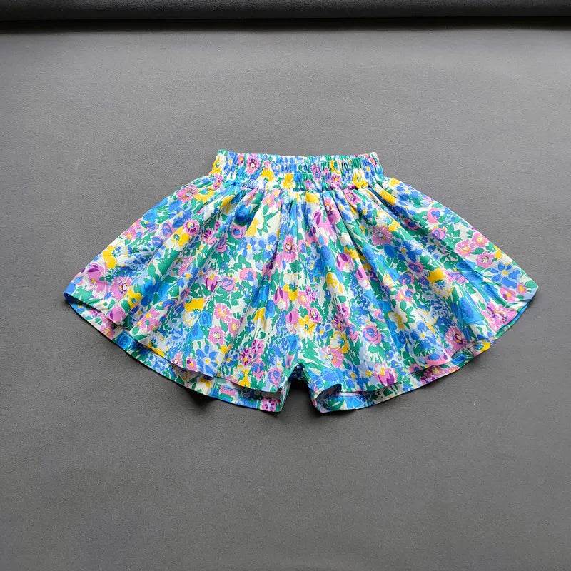 Floral Flowers Kids Shorts for Girls Wide-Leg Beach Shorts Summer Children Short Pants