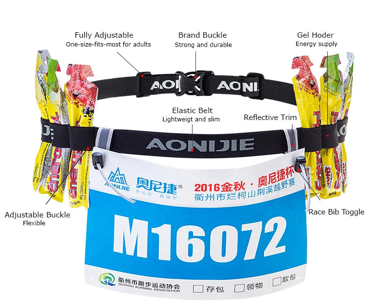 AONIJIE Unisex E4076 Running Race Number Belt Waist Pack Bib Holder for Triathlon Marathon Race Cycling Motor with 6 Gel Loops