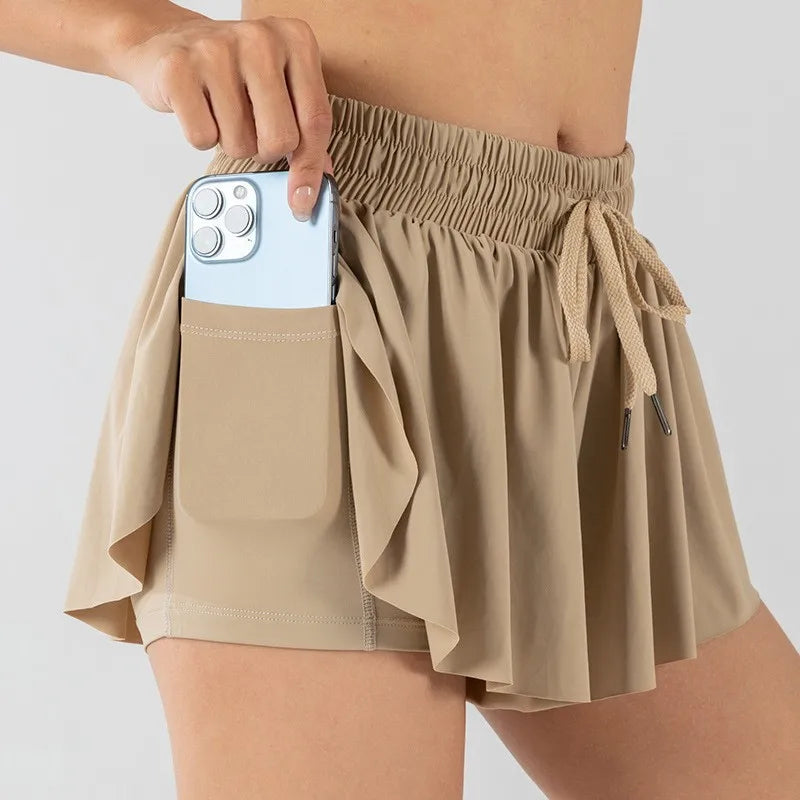 3-15 Years Girls Flowy Shorts Butterfly Shorts With Pocket 2-in-1 Athletic Running Shorts For Kids Active Workout Sports Tennis
