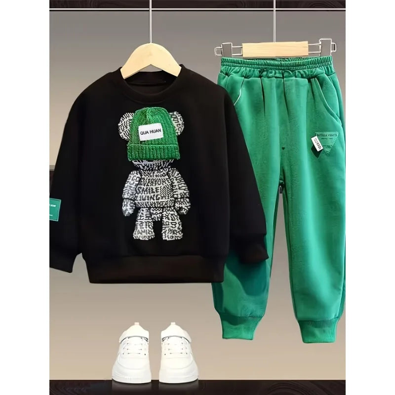 Spring Autumn Kid Clothes Boy Fashion Children's Set Two Pieces Sweatshirt Pant Outfit