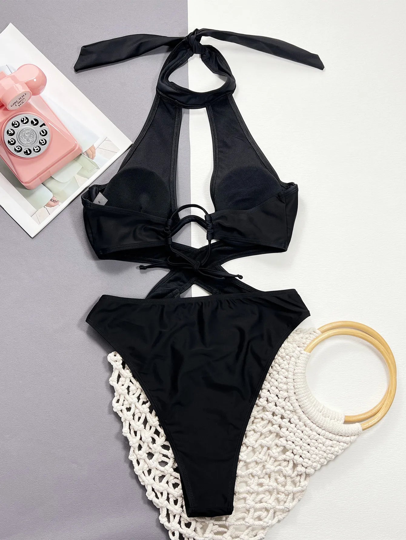 VigoBeviya 2024 Sexy Black Halter Swimwear Women Hollowed Backless Cross One Piece Swimsuit Monokini Summer Beach Bathing Suit