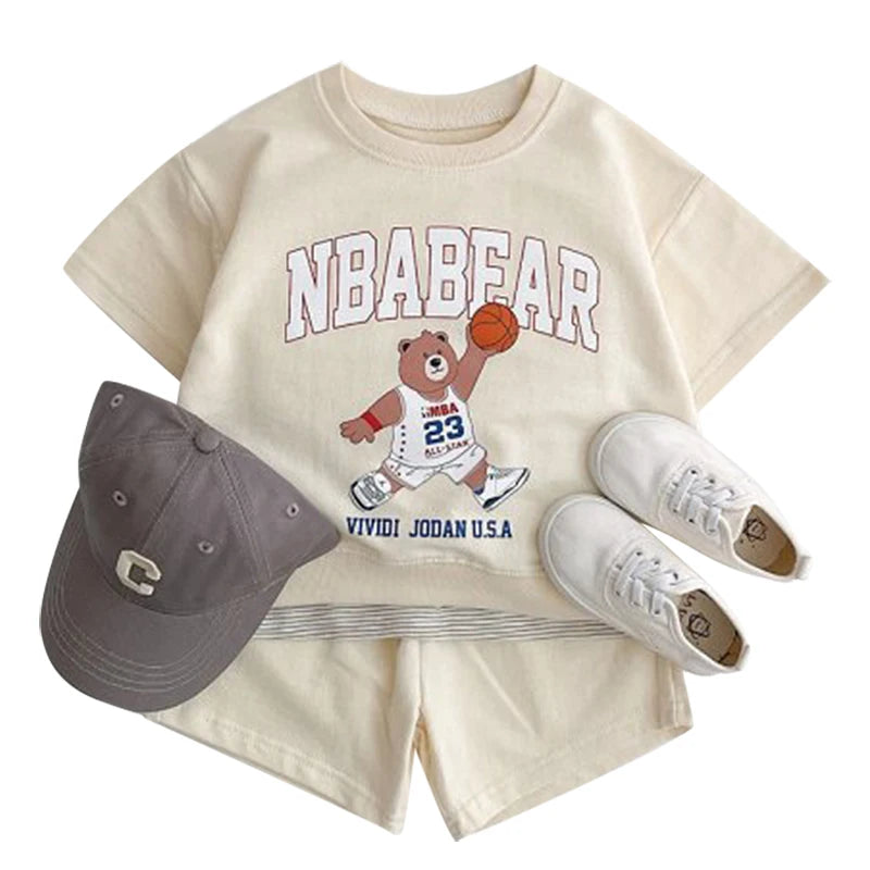 Fashion girls Toddler Baby Korea Clothing Fall Clothes Sets Baby Boys Set Kids Sports Bear Sweatshirt Pants 2Pcs 2 to 8 year