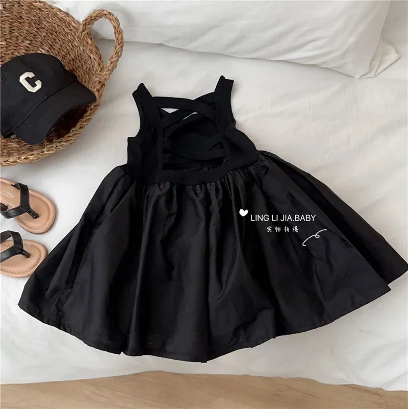 Girls Casual Dresses Back Hollowing Sleeveless Dress Toddler Girl Clothes Summer Dress Chinese Traditional Dress for Girls