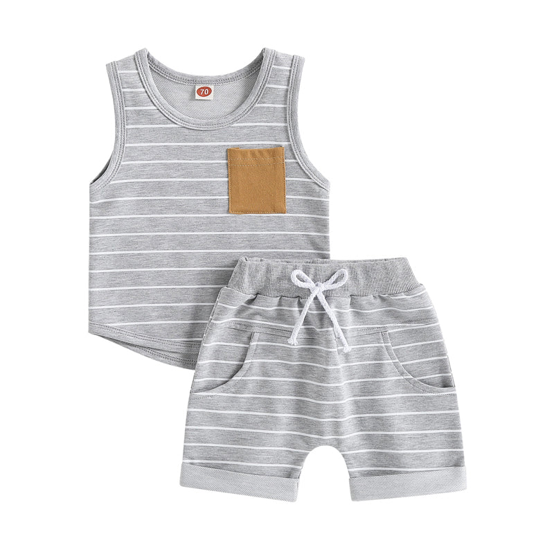 2023-03-01 Lioraitiin 0-4Years Kids Baby Boy 2Pcs Summer Outfits Striped Sleeveless Tank Tops and Stretch Shorts Pocket Set