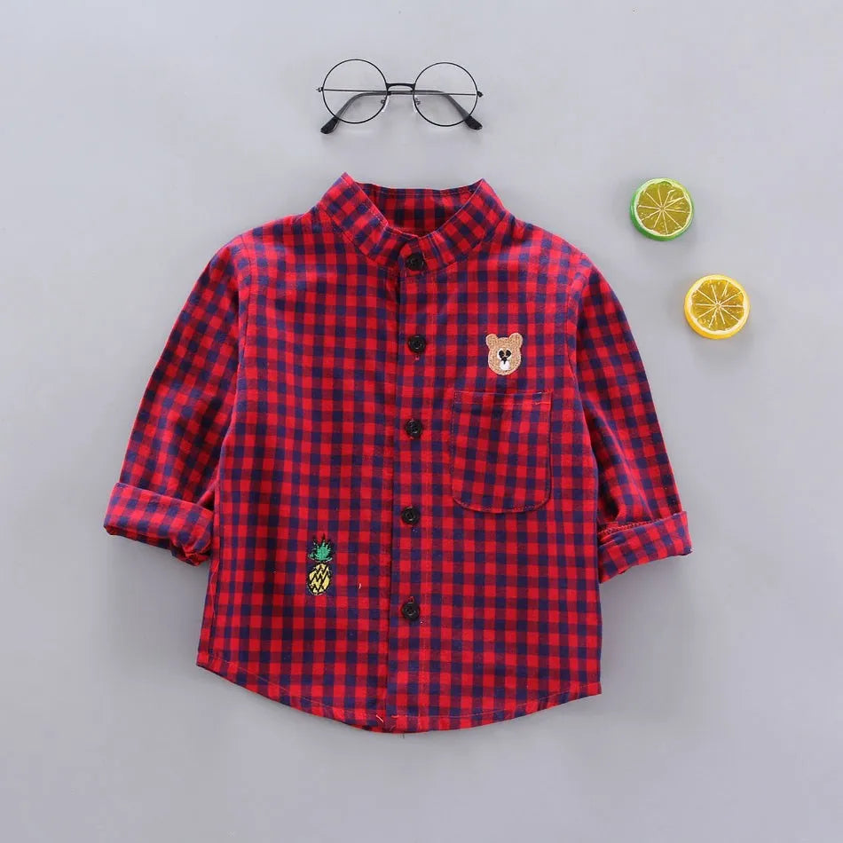 2024 Korean Fashion Children Tops Boys Buffalo Plaid Flannel Shirt Baby Casual Shirt Outerwear Clothes Autumn Girls Blouses 0-5T