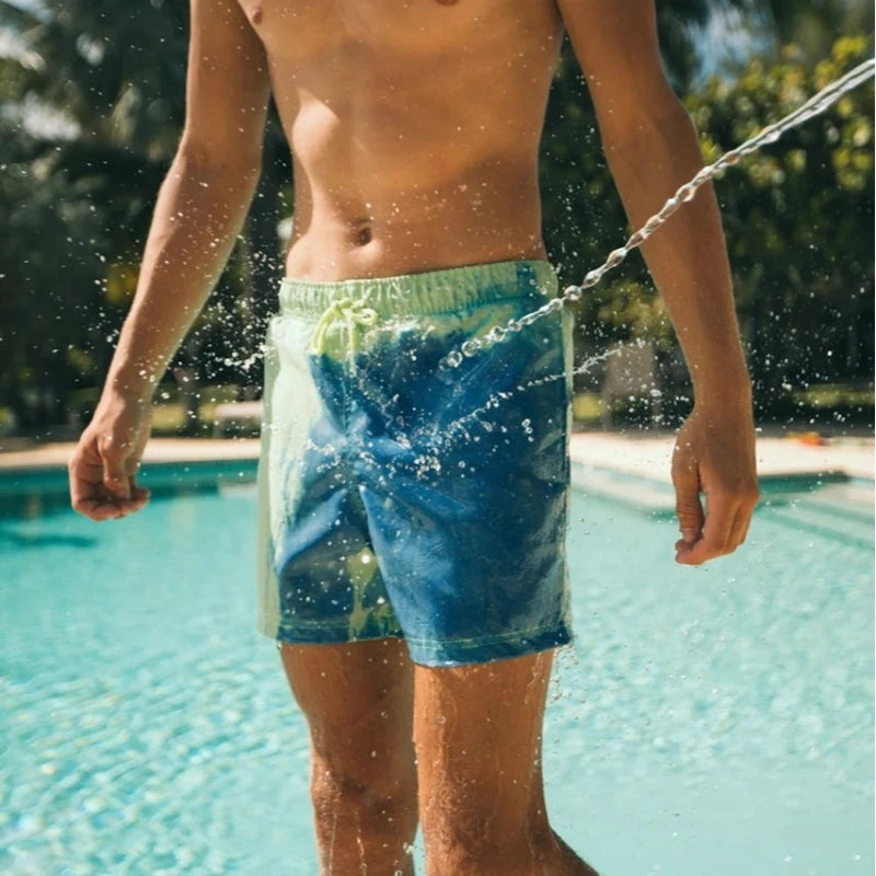 Magical Color Changing Board Shorts Men Summer Discoloration Swimming Trunks Swimwear Swim Surf Short Wear Quick Dry Beach Pants