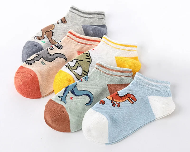 5 Pairs Kids Socks for Children Boys Girls Cartoon Dinosaur Summer Low Cut Slipper Hosiery Ankle Footed Casual Sock 1-12 Years