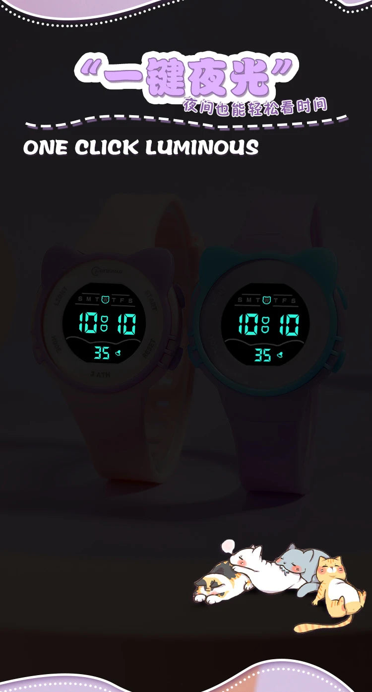 UTHAI C16 Girls And Boys Cute Meow Star Watches Kids Children's Junior High School Waterproof Alarm Clock Electronic Watch