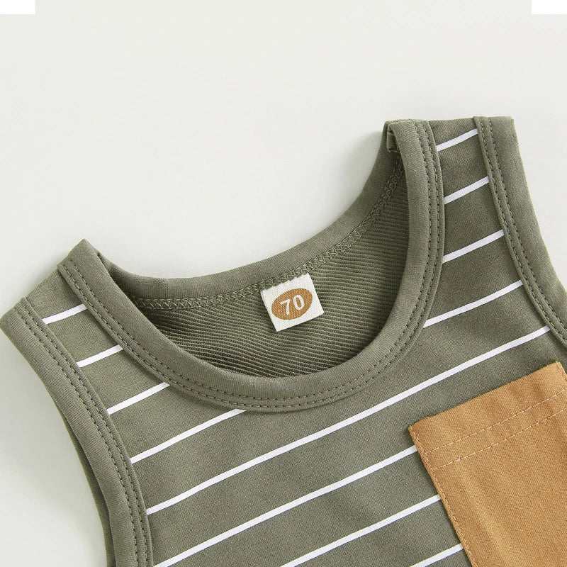 2023-03-01 Lioraitiin 0-4Years Kids Baby Boy 2Pcs Summer Outfits Striped Sleeveless Tank Tops and Stretch Shorts Pocket Set