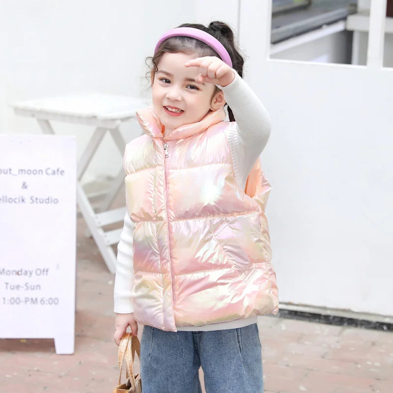 Kids Down Clothes Waistcoat Child Fashion Warm Vest Teen Thickened Down Clothing Boys Girls Dazzle Color Sleeveless Outerwear